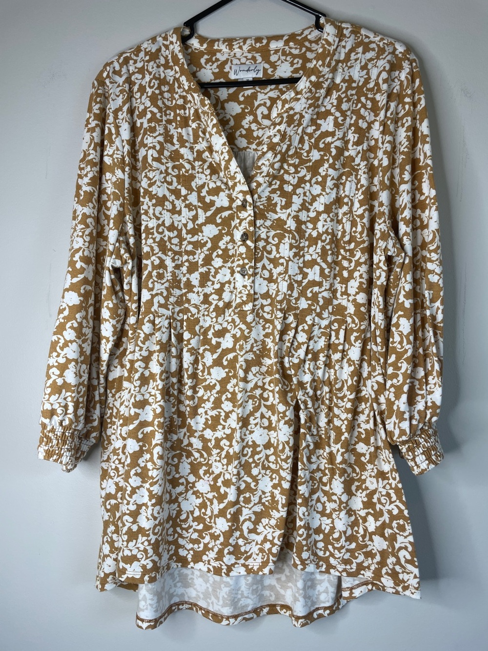 Wonderly Mustard and White Floral Button-Down Tunic